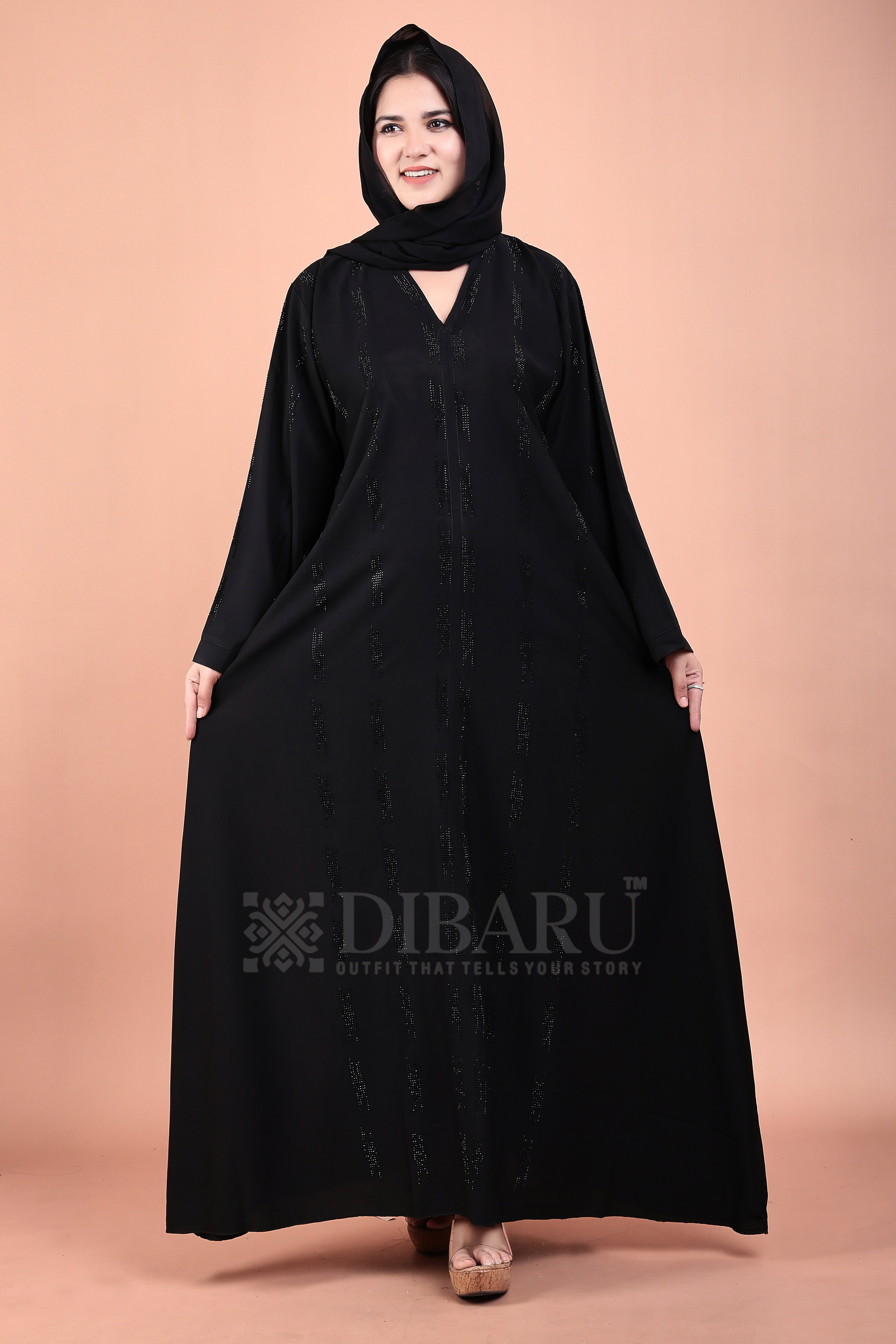 V Neck Chhota Bada Boota With Plazo Sleeves Made Up Of Imported Nida Fabric Full Lenght Designer Abaya For Womens And Girls