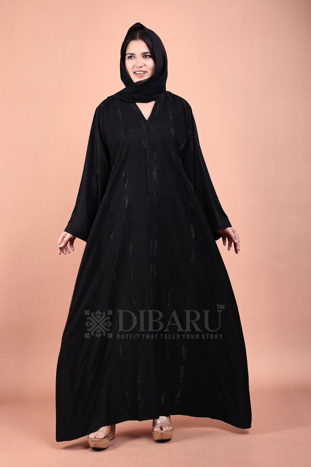 V Neck Chhota Bada Boota With Plazo Sleeves Made Up Of Imported Nida Fabric Full Lenght Designer Abaya For Womens And Girls