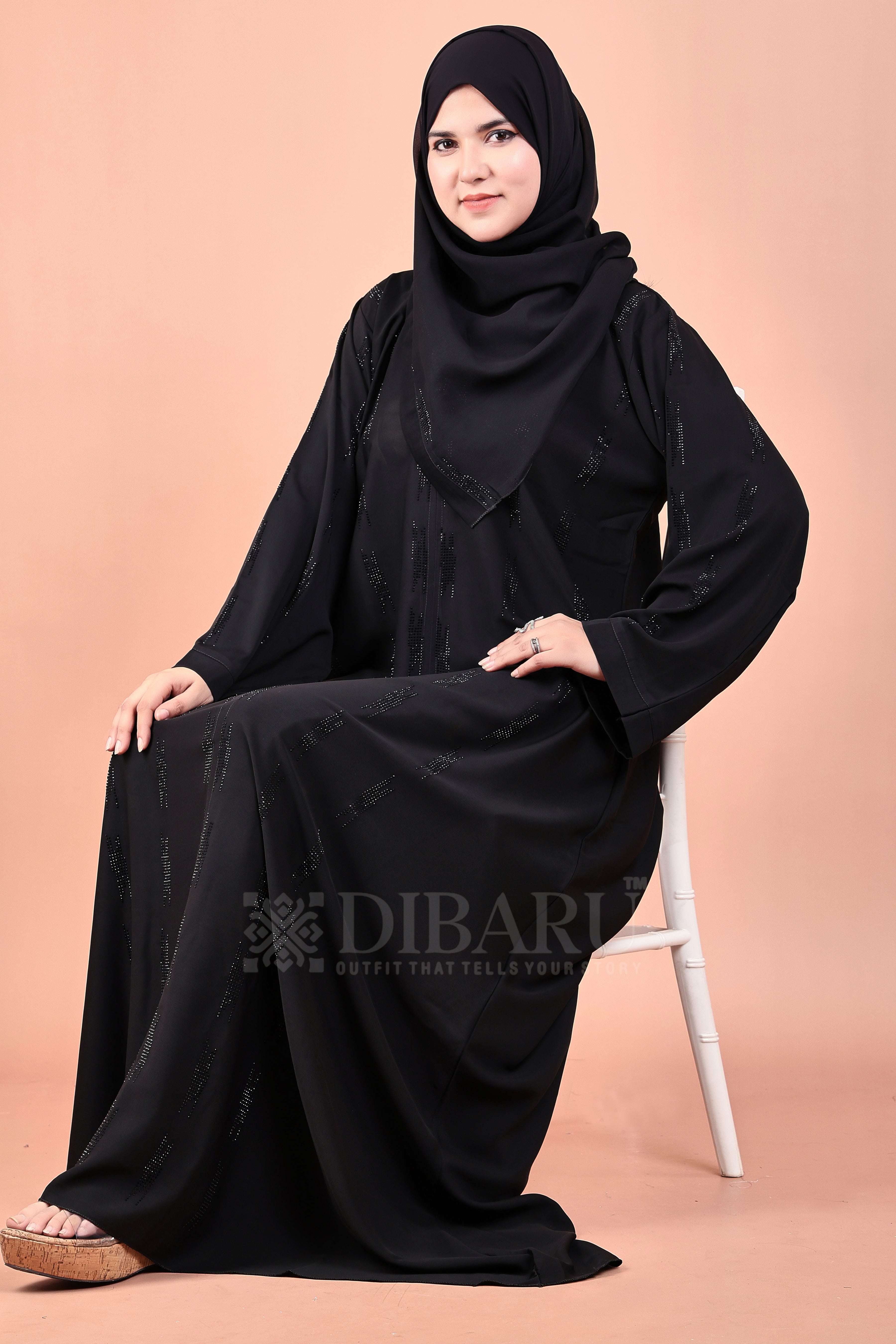 V Neck Chhota Bada Boota With Plazo Sleeves Made Up Of Imported Nida Fabric Full Lenght Designer Abaya For Womens And Girls