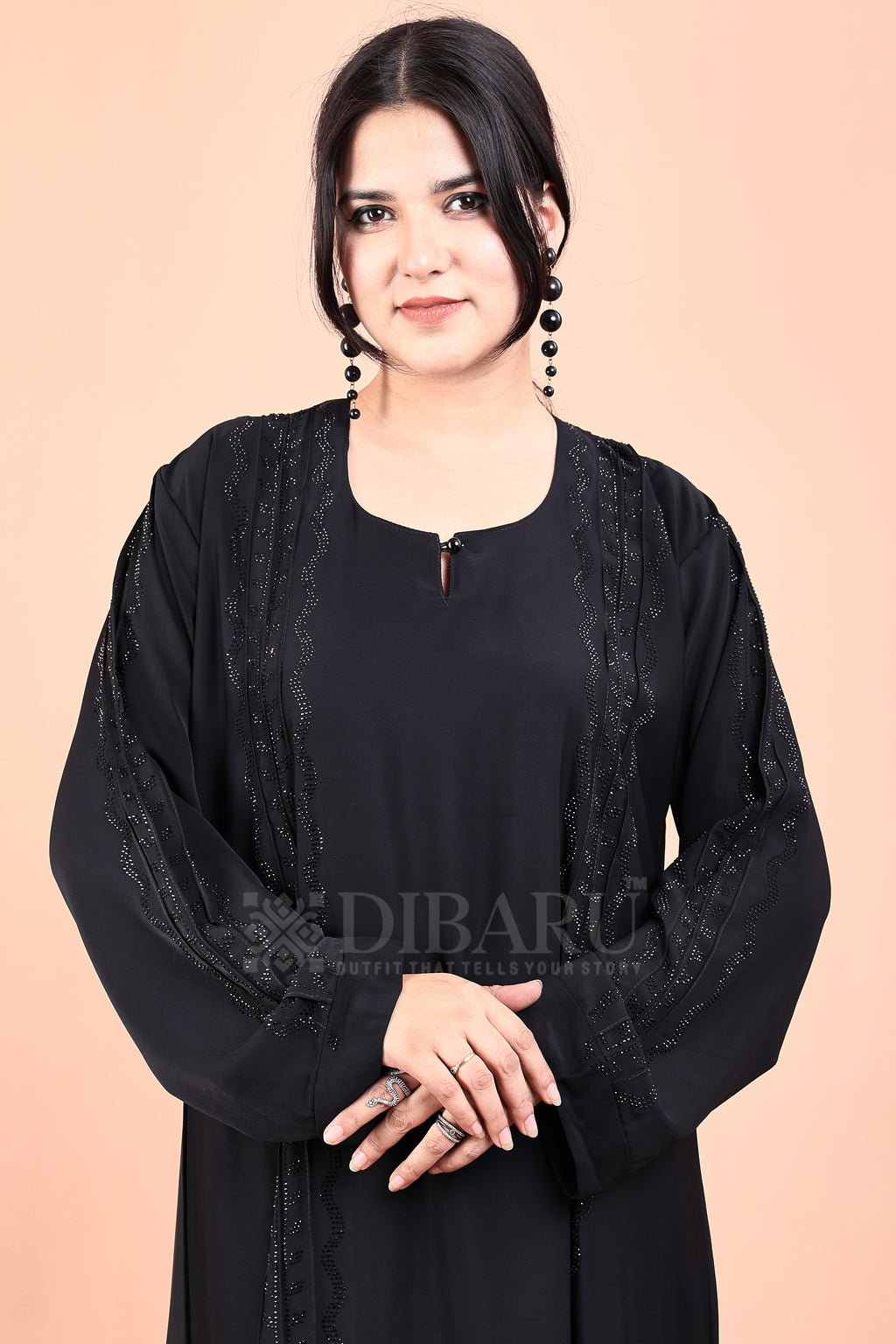 Round Neck 3 Wave Pintex and Leaf Pattern With Plazo Sleeves Made Up Of Imported Nida Fabric Full Lenght Designer Abaya For Womens And Girls