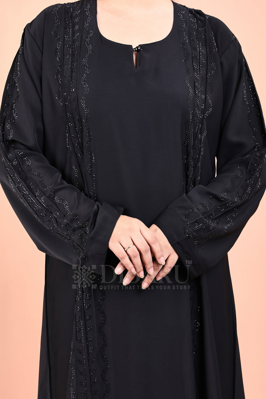 Round Neck 3 Wave Pintex and Leaf Pattern With Plazo Sleeves Made Up Of Imported Nida Fabric Full Lenght Designer Abaya For Womens And Girls