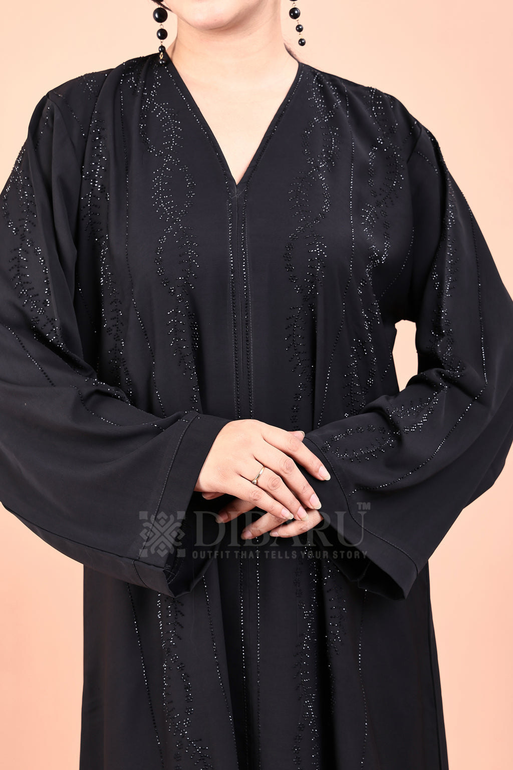 V Neck 4 Line Helical Stone Design With Plazo Sleeves Made Up Of Imported Nida Fabric Full Lenght Designer Abaya For Womens And Girls