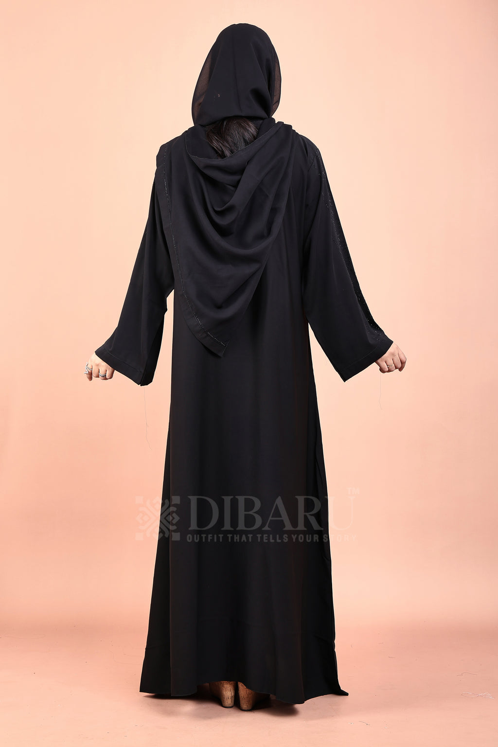 V Neck 4 Line Helical Stone Design With Plazo Sleeves Made Up Of Imported Nida Fabric Full Lenght Designer Abaya For Womens And Girls