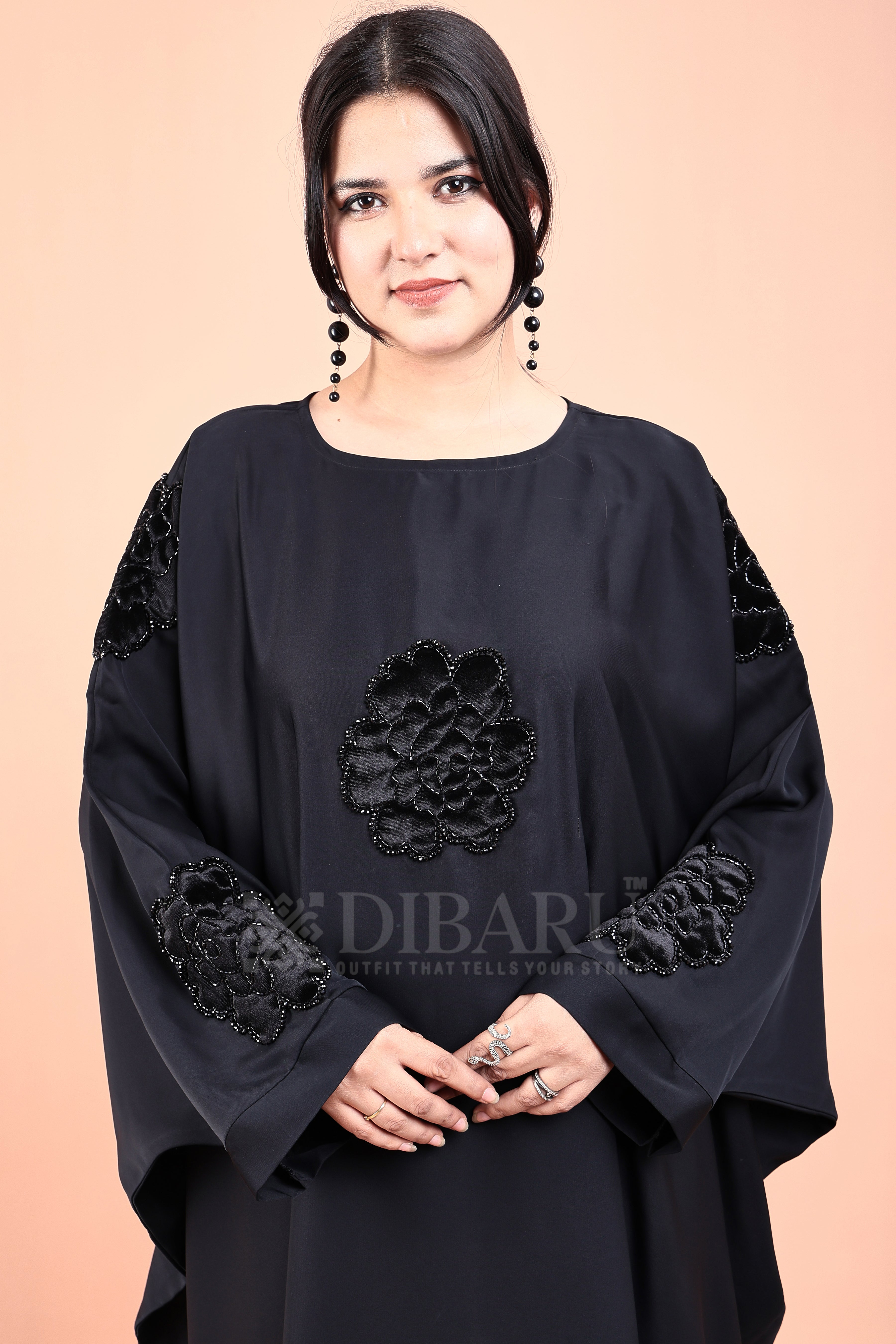 V Neck Velvet Flower And Hand Work COPY With Plazo Sleeves Made Up Of Imported Nida Fabric Full Lenght Designer Kaftan For Womens And Girls