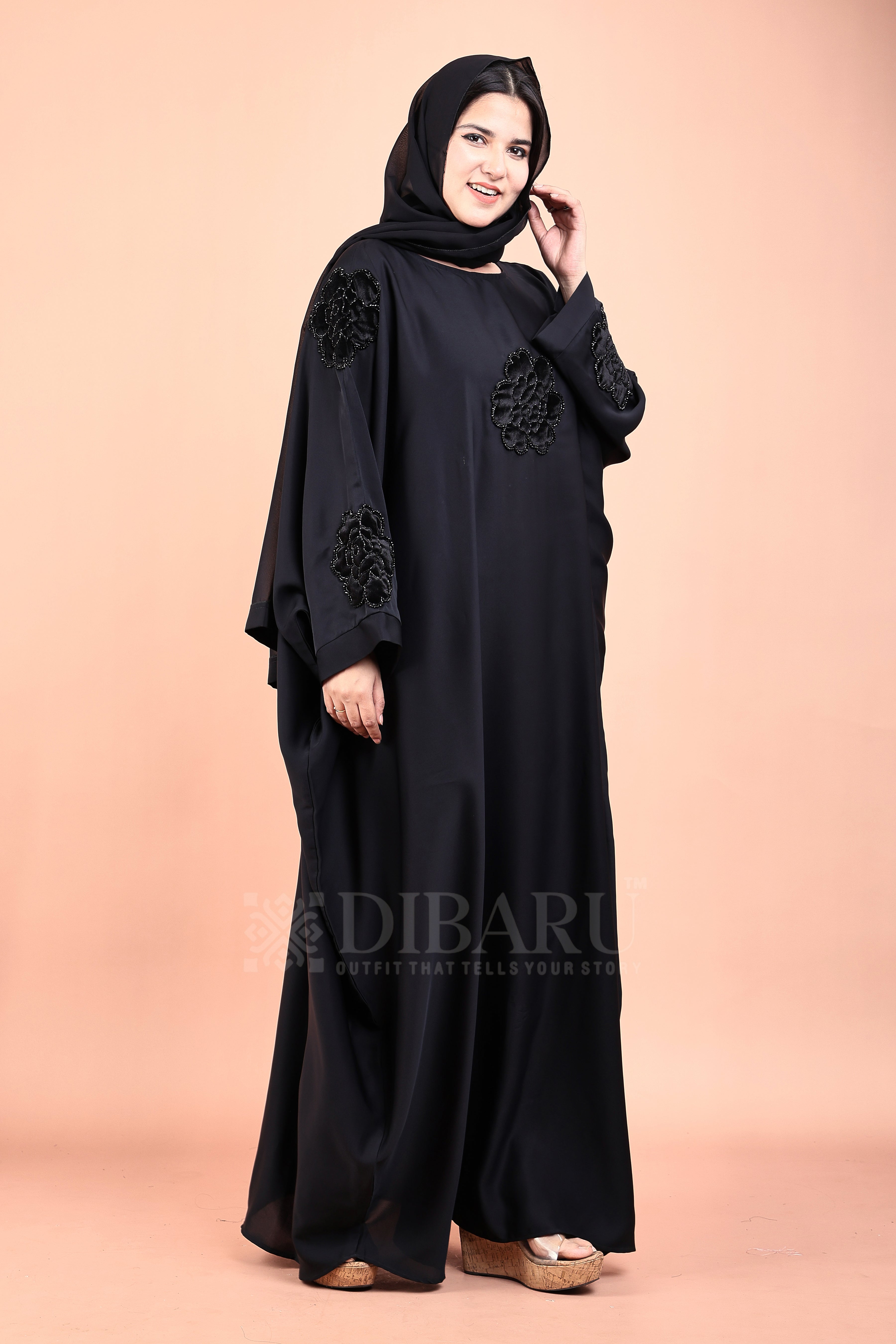 V Neck Velvet Flower And Hand Work COPY With Plazo Sleeves Made Up Of Imported Nida Fabric Full Lenght Designer Kaftan For Womens And Girls