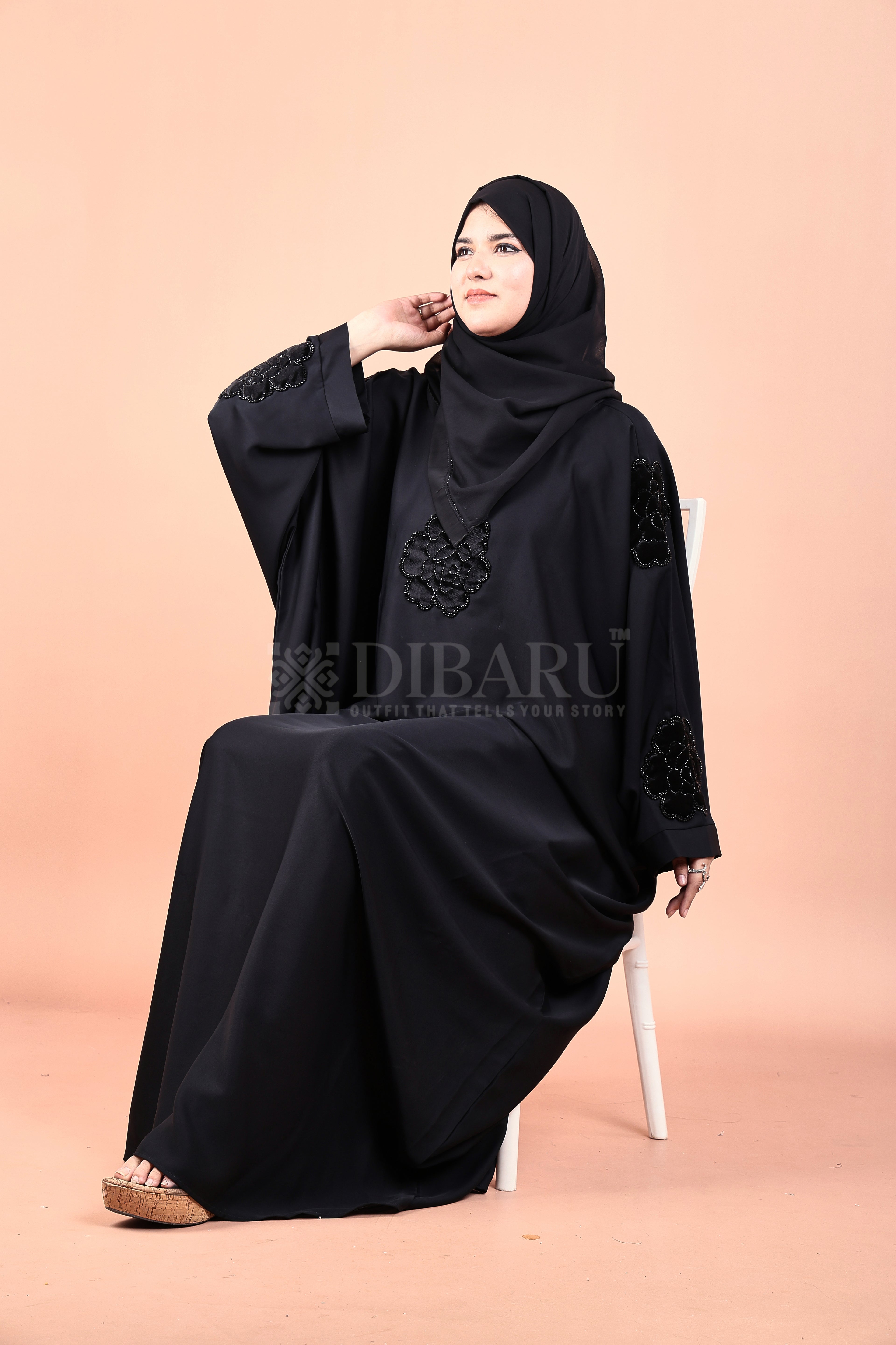 V Neck Velvet Flower And Hand Work COPY With Plazo Sleeves Made Up Of Imported Nida Fabric Full Lenght Designer Kaftan For Womens And Girls