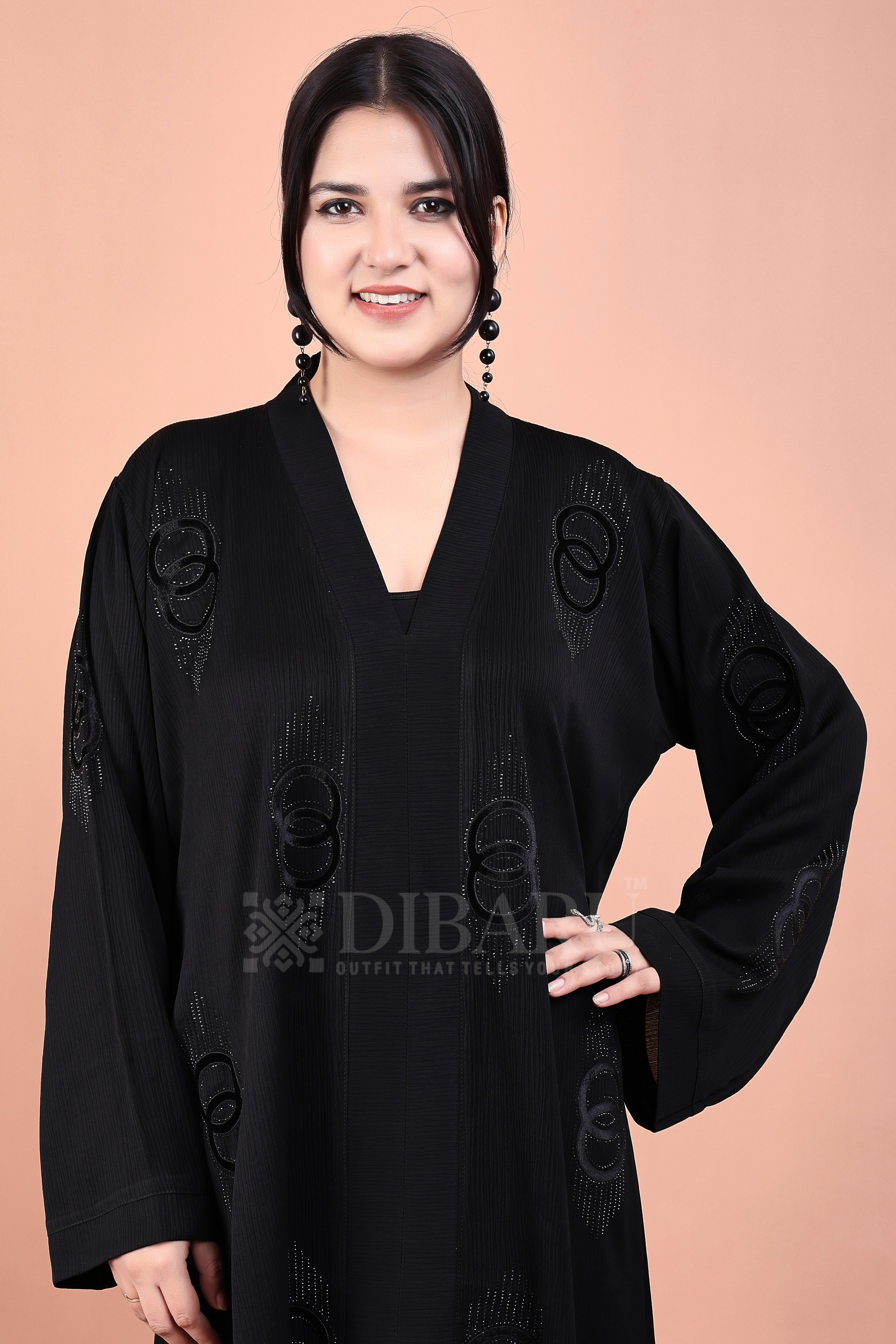 V Neck Double Ring Stone Design With Plazo Sleeves Made Up Of Imported Zoom Fabric Full Lenght Designer Abaya For Womens And Girls