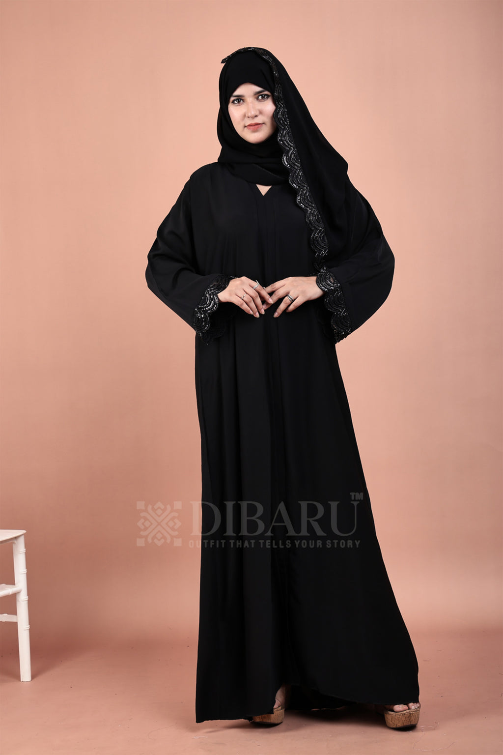 V Neck Halfwave net Handwork Design With Plazo Sleeves Made Up Of Imported Nida Fabric Full Lenght Designer Abaya For Womens And Girls