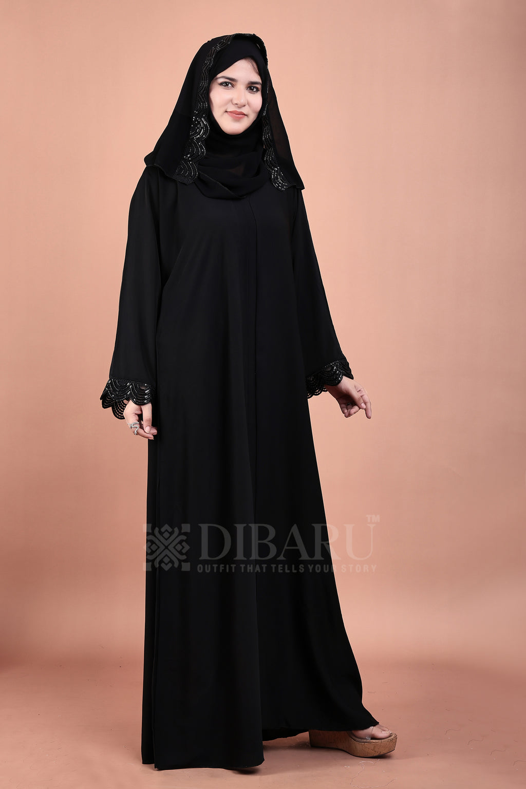 V Neck Halfwave net Handwork Design With Plazo Sleeves Made Up Of Imported Nida Fabric Full Lenght Designer Abaya For Womens And Girls