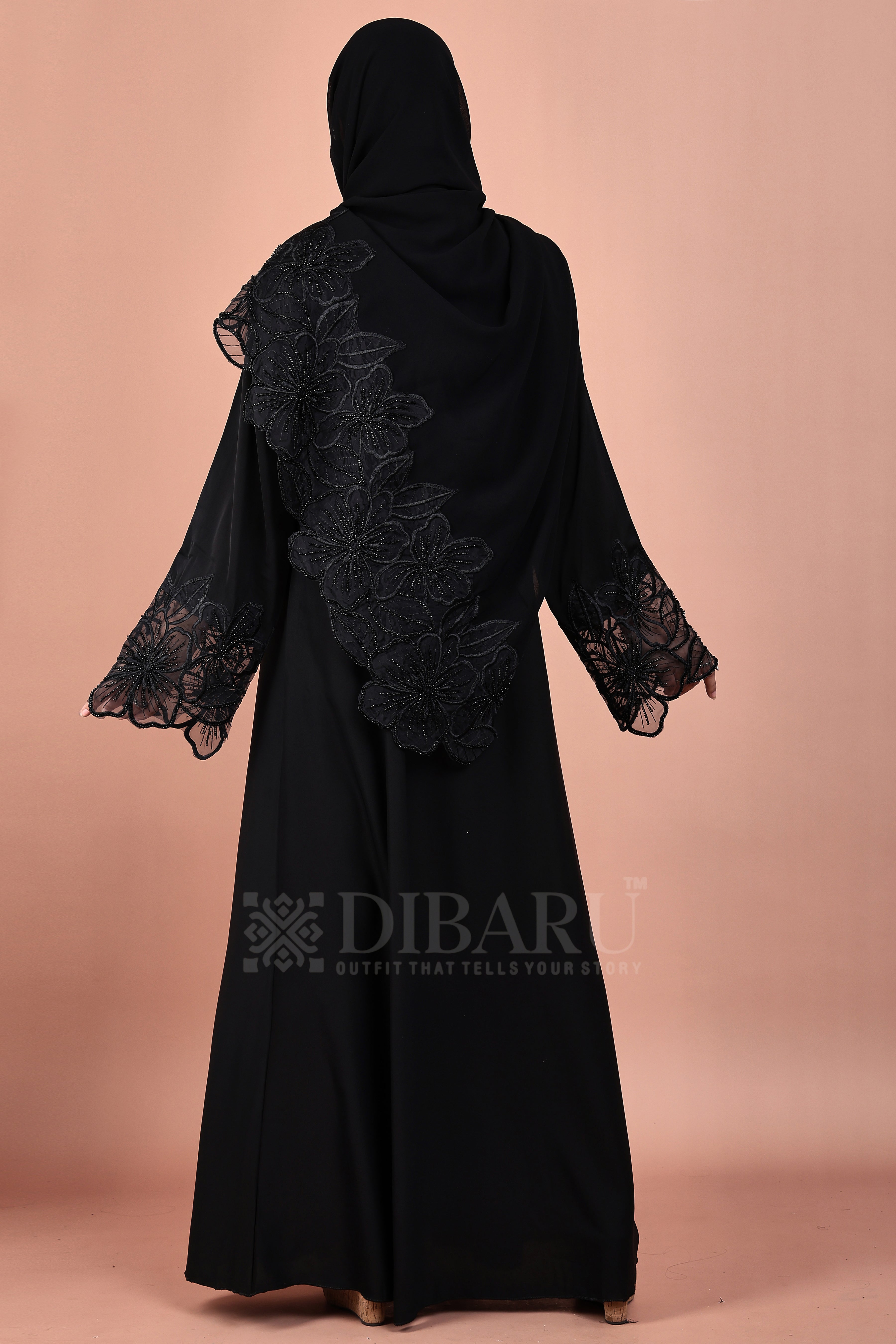 V Neck Net Big Flowe Design With Plazo Sleeves Made Up Of Imported Nida Fabric Full Lenght Designer Abaya For Womens And Girls