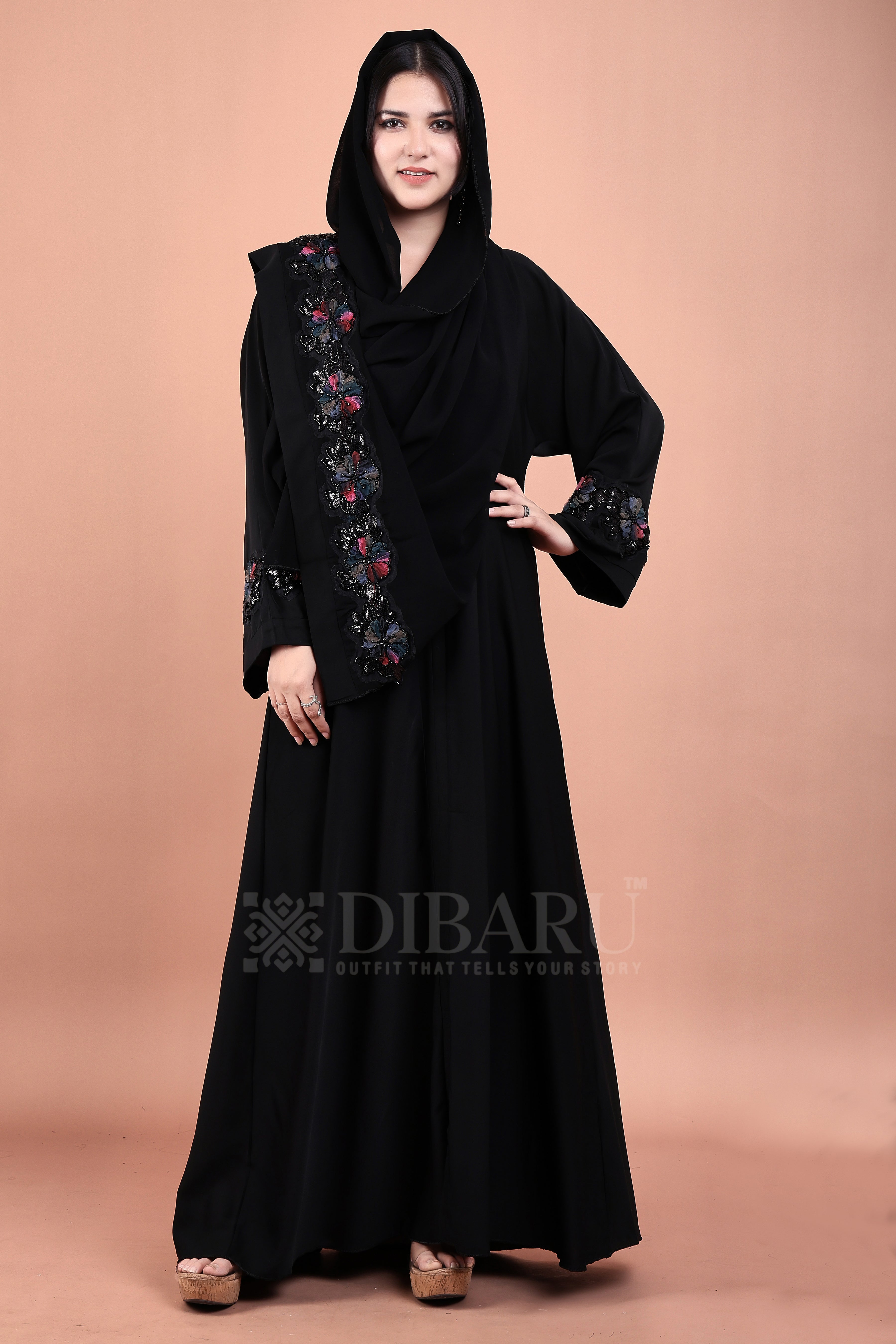 V Neck Multicolor Trinagular Stone Design With Plazo Sleeves Made Up Of Imported Nida Fabric Full Lenght Designer Kaftan For Womens And Girls