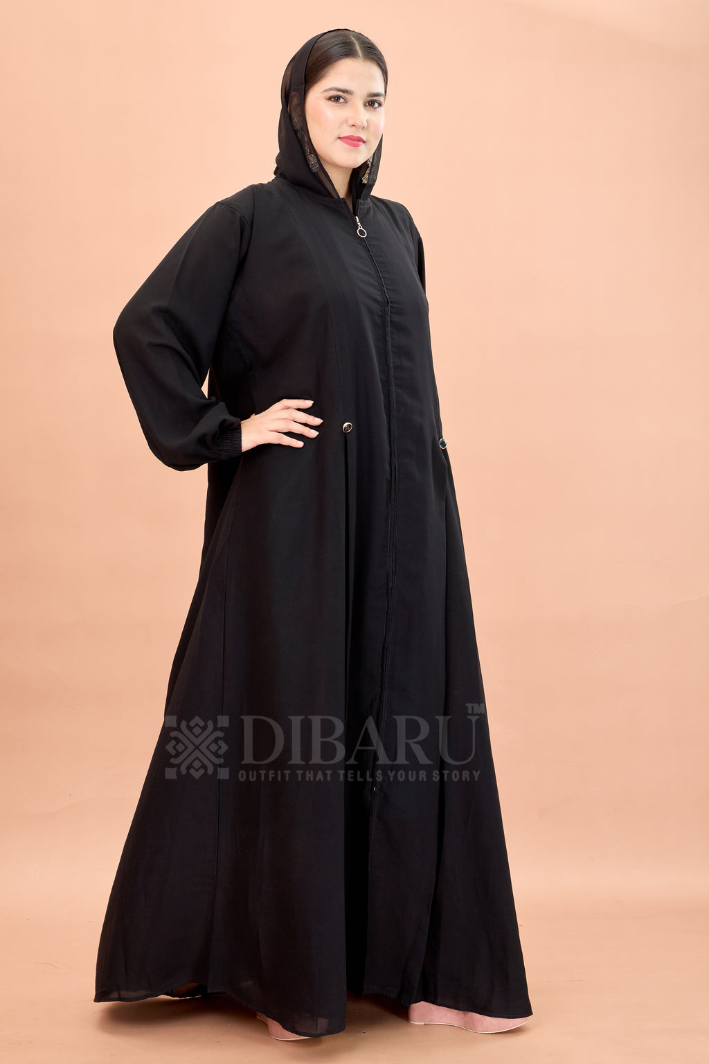 Round Neck Front Open Full Chain with Elastic Sleeve Made Up Of Premium Firdos Fabric Full Lenght Designer Aabya For Womens And Girls