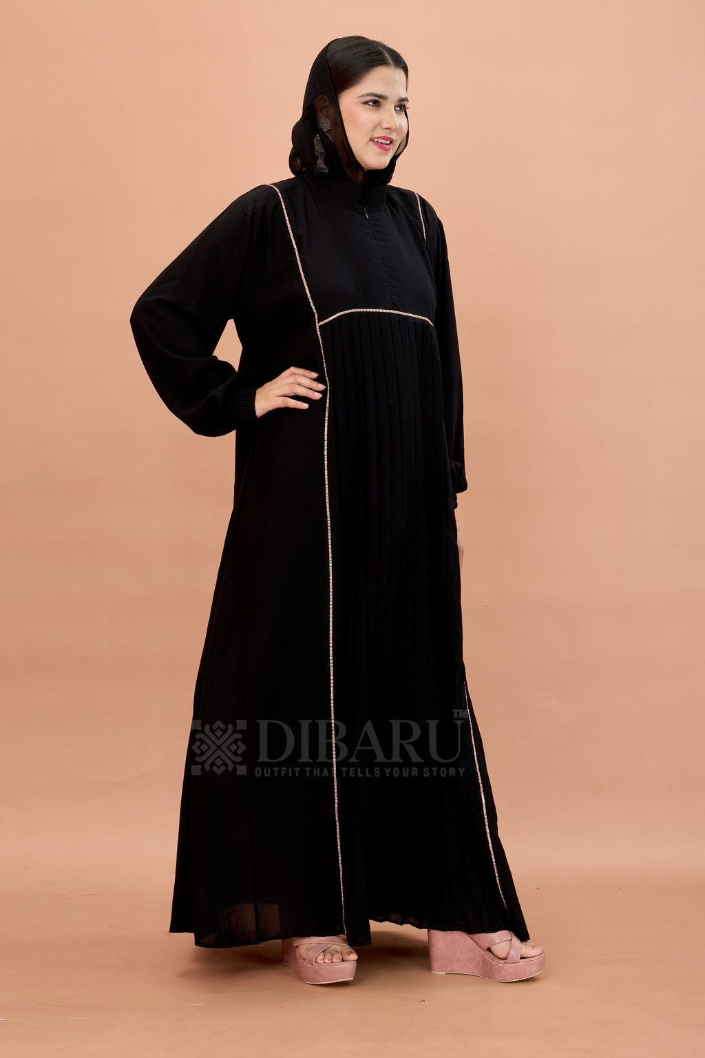 Round Collar Neck Peti Pleating And Stonework with Elastic Sleeve Made Up Of Imported Nida Fabric Full Lenght Designer Aabya For Womens And Girls