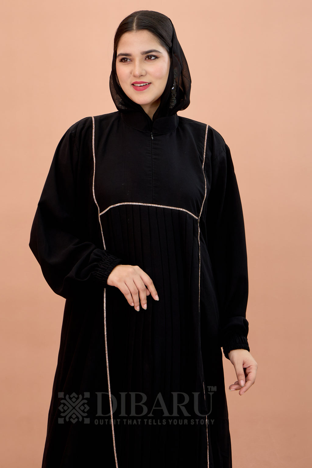 Round Collar Neck Peti Pleating And Stonework with Elastic Sleeve Made Up Of Imported Nida Fabric Full Lenght Designer Aabya For Womens And Girls