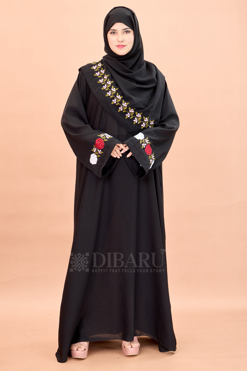 Round Neck Rose Flower Embroidery work with Plazo Sleeve Made Up Of Premium Firdos Fabric Full Lenght Designer Aabya For Womens And Girls