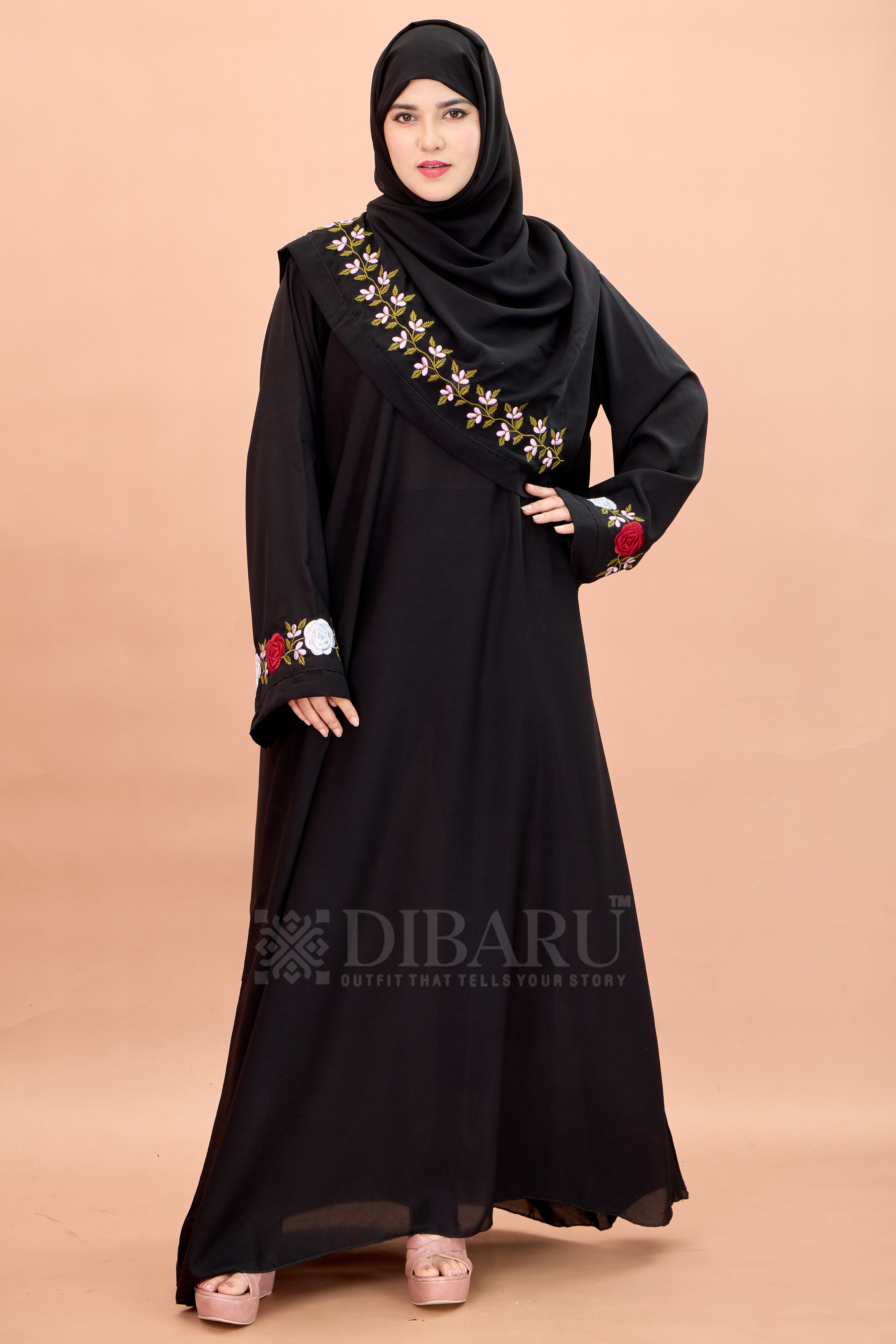 Round Neck Rose Flower Embroidery work with Plazo Sleeve Made Up Of Premium Firdos Fabric Full Lenght Designer Aabya For Womens And Girls