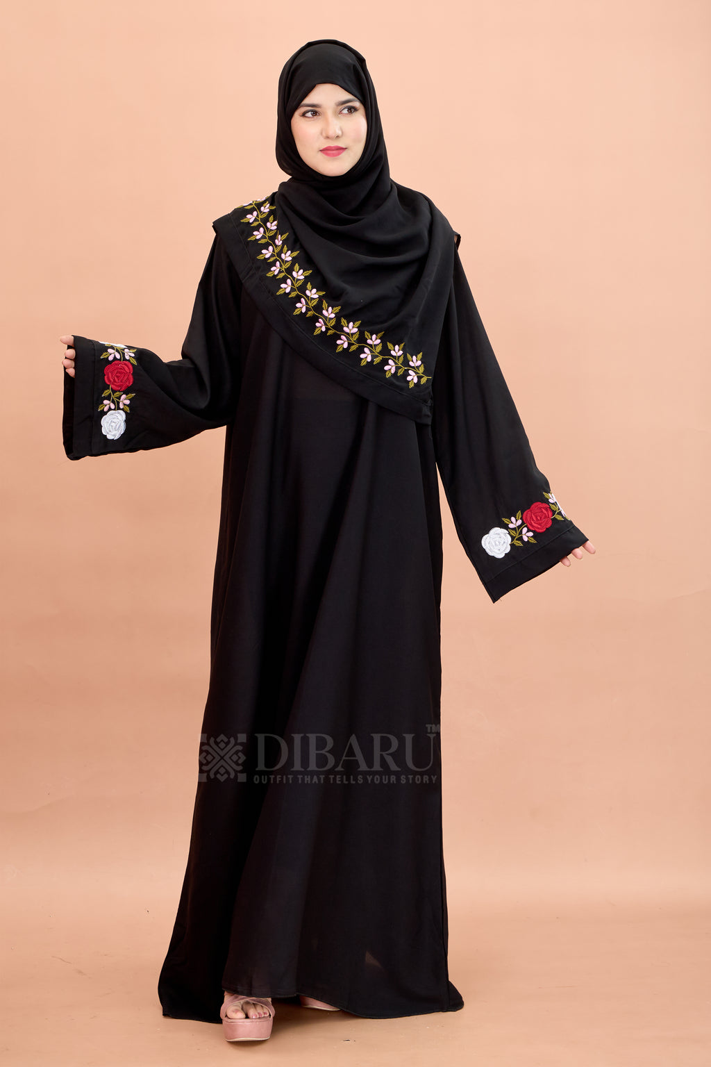 Round Neck Rose Flower Embroidery work with Plazo Sleeve Made Up Of Premium Firdos Fabric Full Lenght Designer Aabya For Womens And Girls