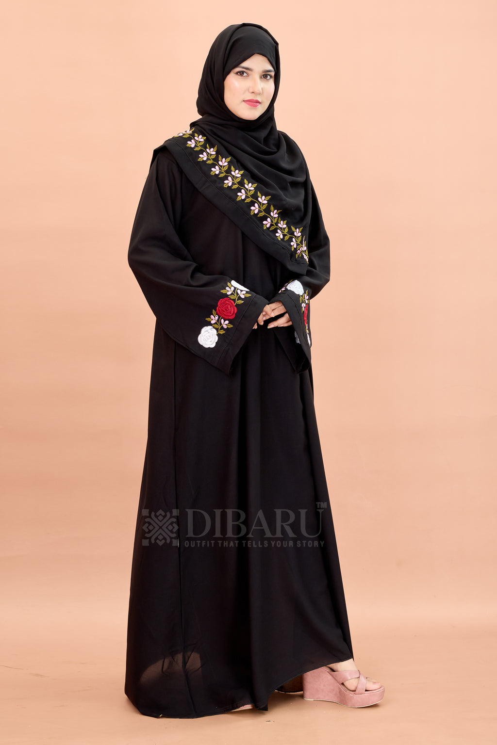 Round Neck Rose Flower Embroidery work with Plazo Sleeve Made Up Of Premium Firdos Fabric Full Lenght Designer Aabya For Womens And Girls