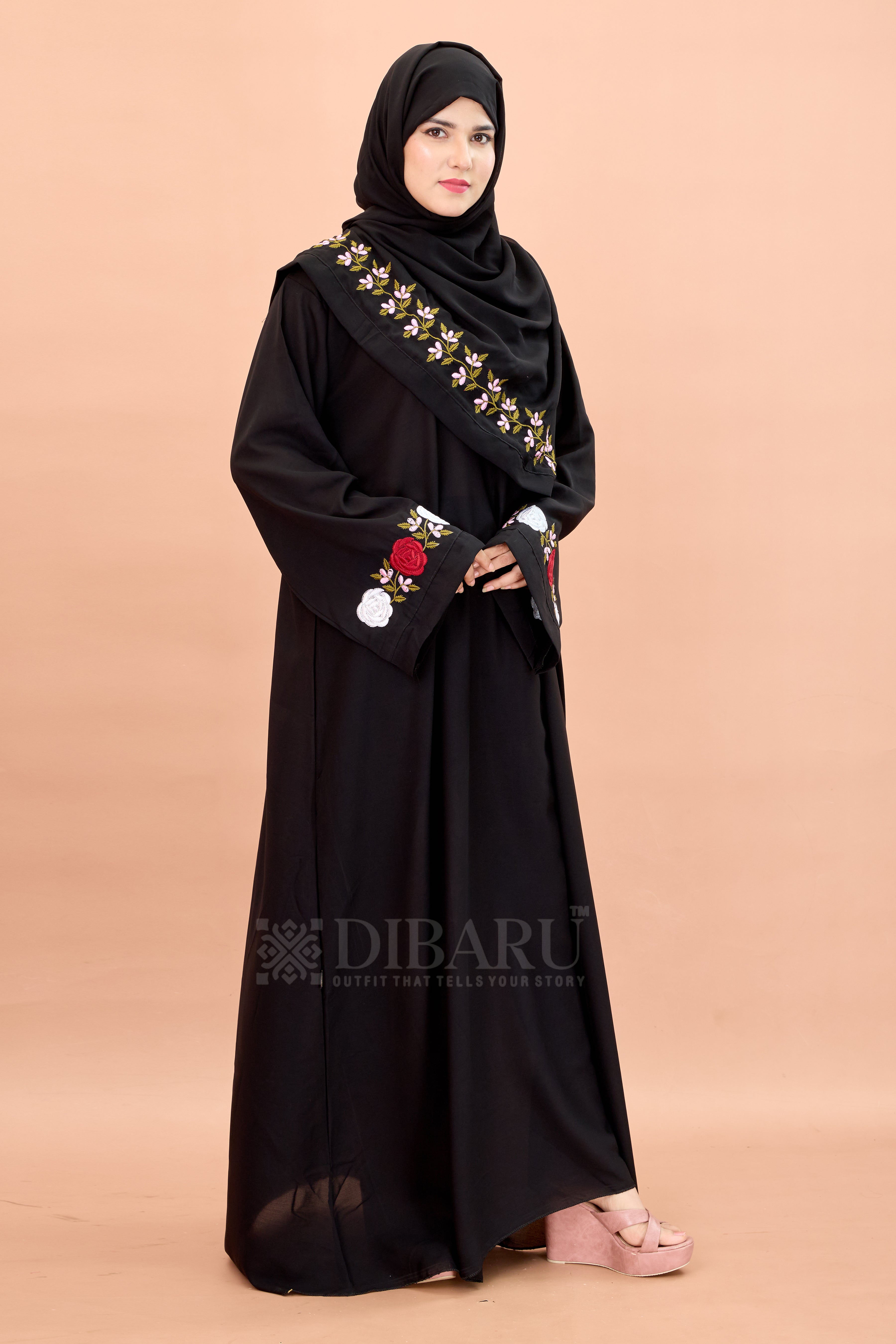 Round Neck Rose Flower Embroidery work with Plazo Sleeve Made Up Of Premium Firdos Fabric Full Lenght Designer Aabya For Womens And Girls