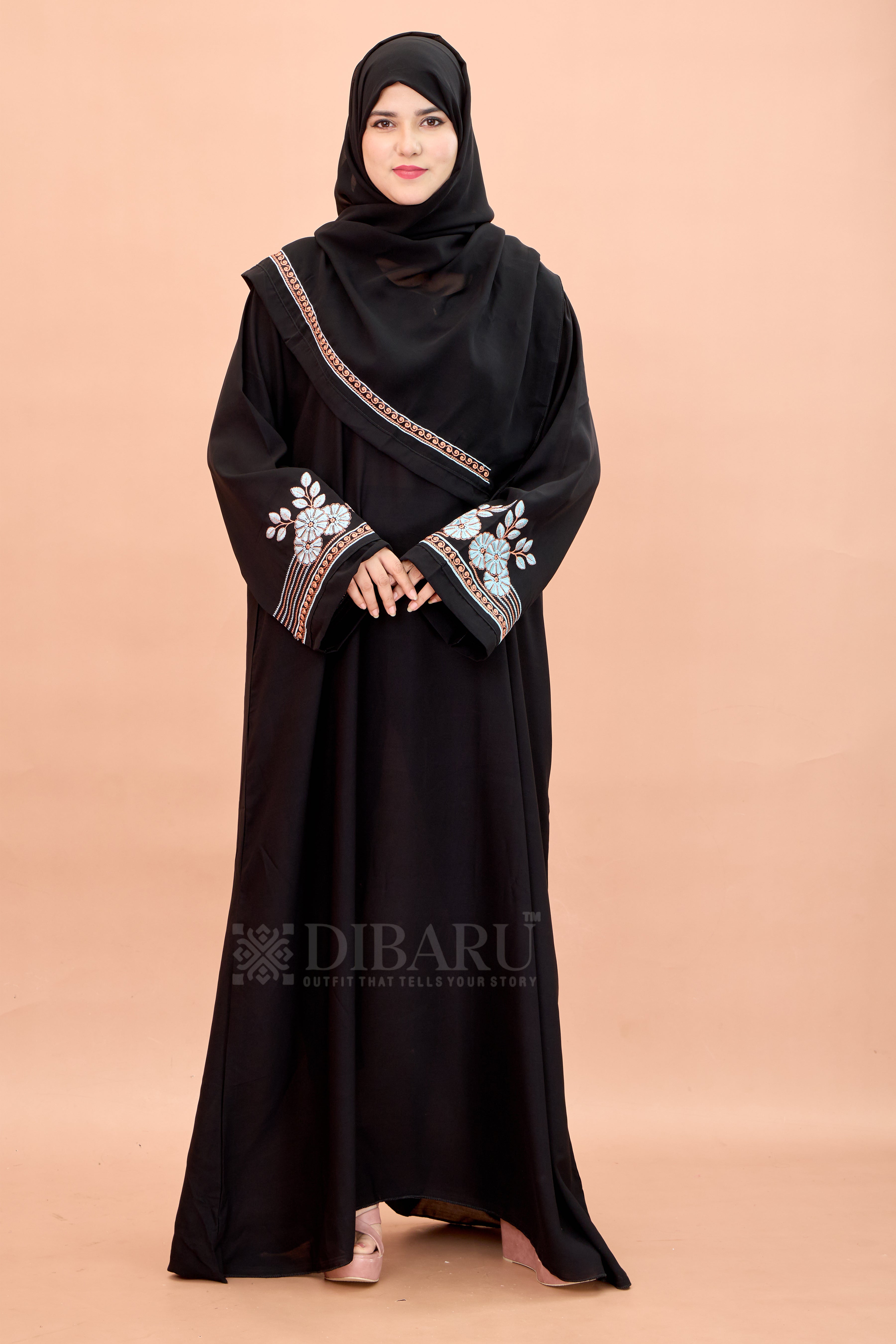 Round Neck Flower Patti Embroidery work with Plazo Sleeve Made Up Of Premium Firdos Fabric Full Lenght Designer Aabya For Womens And Girls