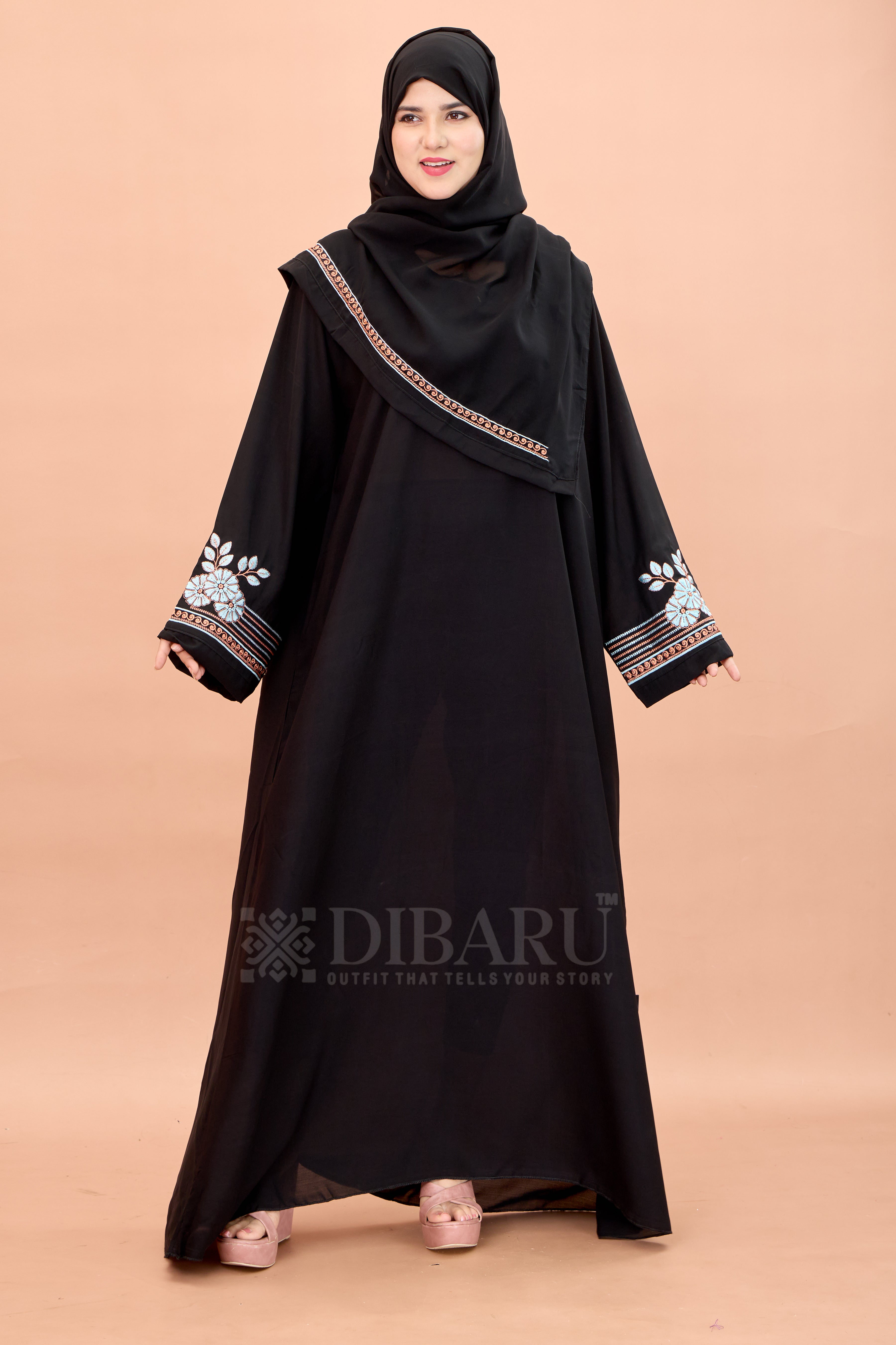 Round Neck Flower Patti Embroidery work with Plazo Sleeve Made Up Of Premium Firdos Fabric Full Lenght Designer Aabya For Womens And Girls