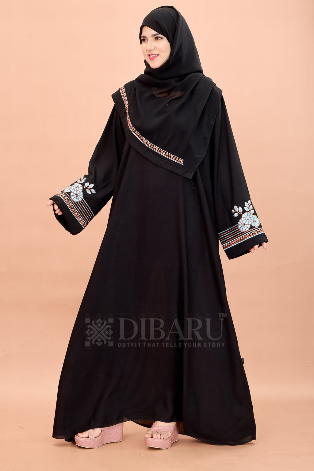 Round Neck Flower Patti Embroidery work with Plazo Sleeve Made Up Of Premium Firdos Fabric Full Lenght Designer Aabya For Womens And Girls