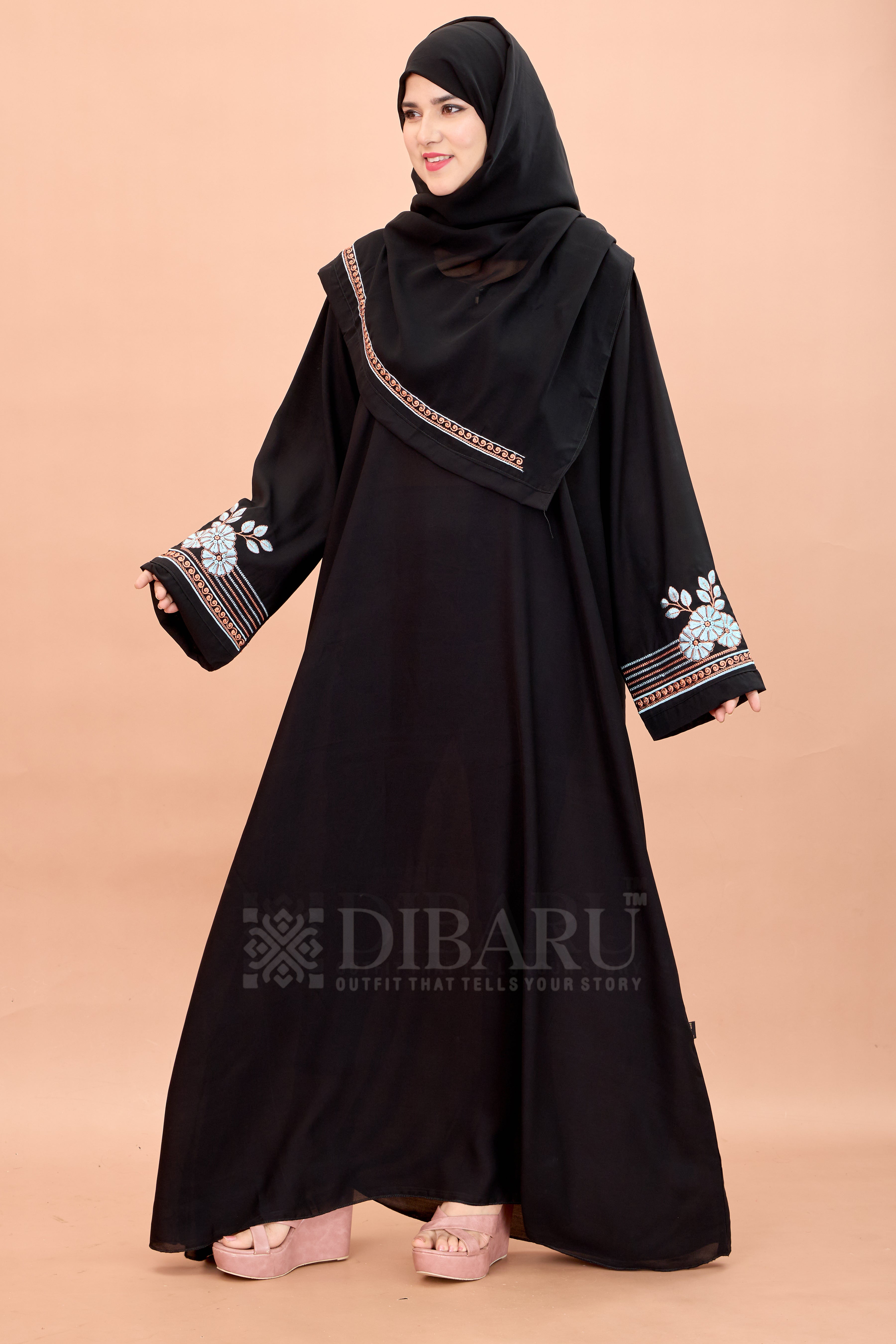 Round Neck Flower Patti Embroidery work with Plazo Sleeve Made Up Of Premium Firdos Fabric Full Lenght Designer Aabya For Womens And Girls