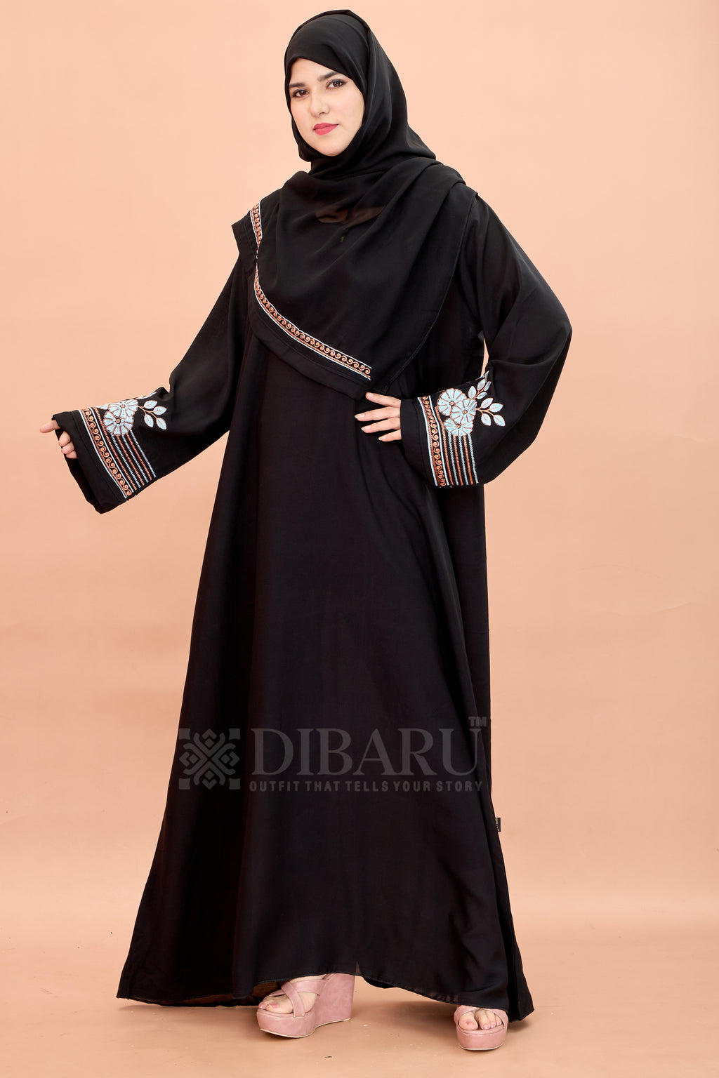 Round Neck Flower Patti Embroidery work with Plazo Sleeve Made Up Of Premium Firdos Fabric Full Lenght Designer Aabya For Womens And Girls