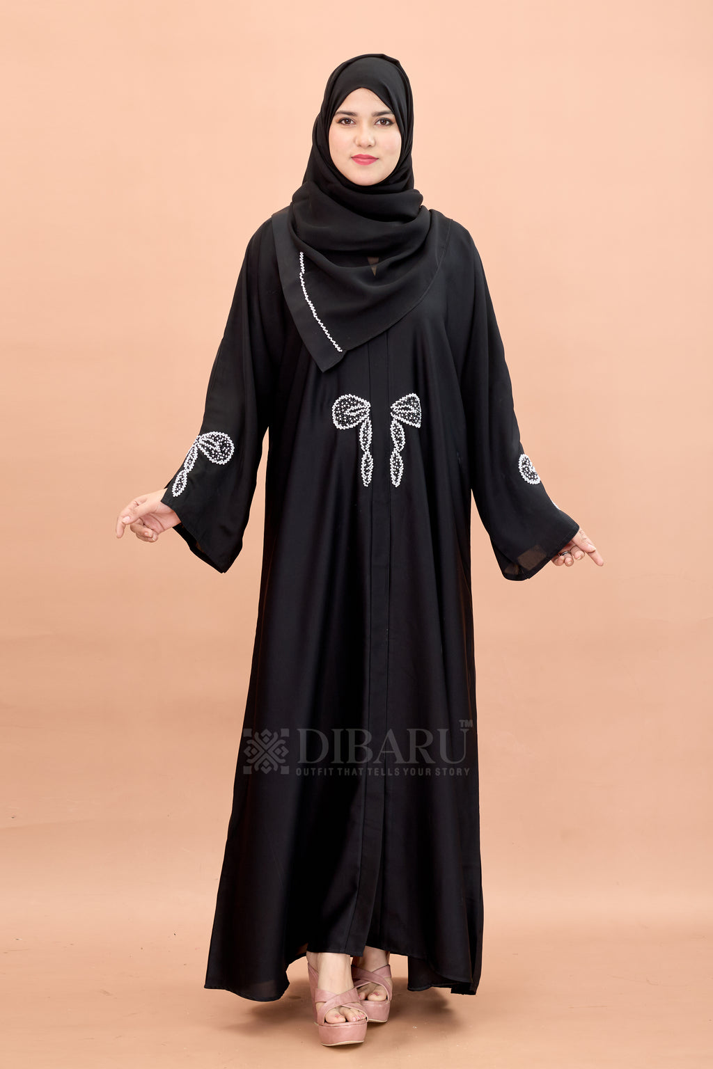 V Neck Bow Pattern Hand Work With Plazo Sleeve Made Up Of Imported Nida Fabric Full Lenght Designer Aabya For Womens And Girls