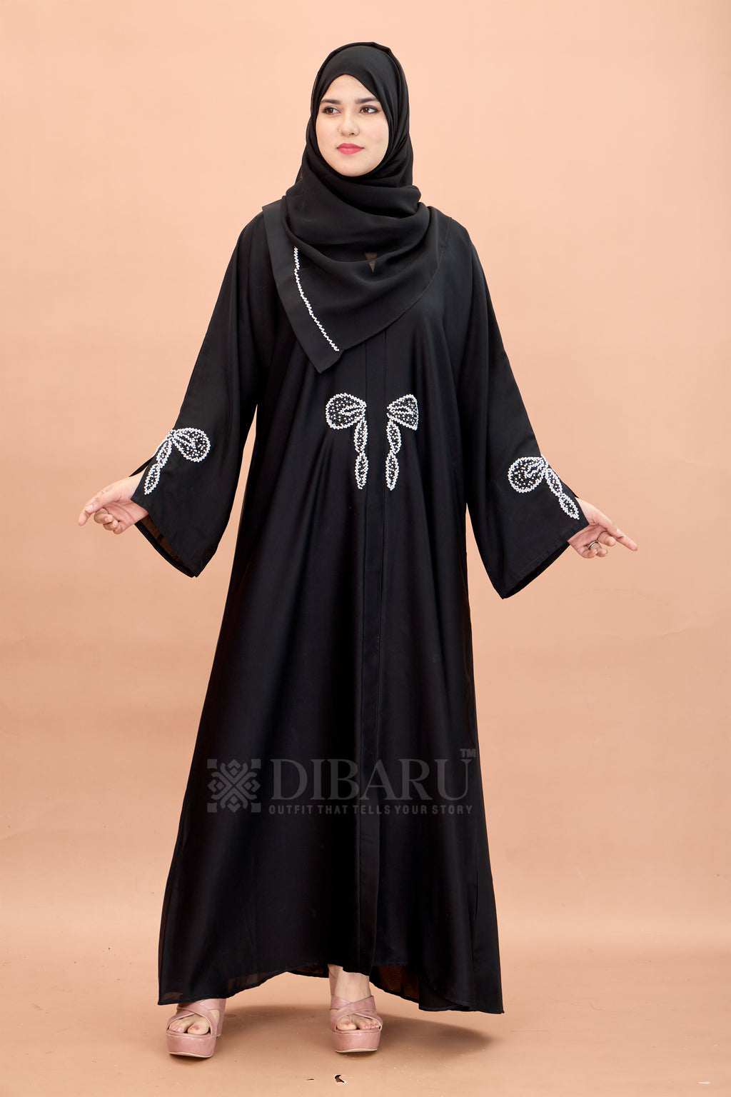 V Neck Bow Pattern Hand Work With Plazo Sleeve Made Up Of Imported Nida Fabric Full Lenght Designer Aabya For Womens And Girls