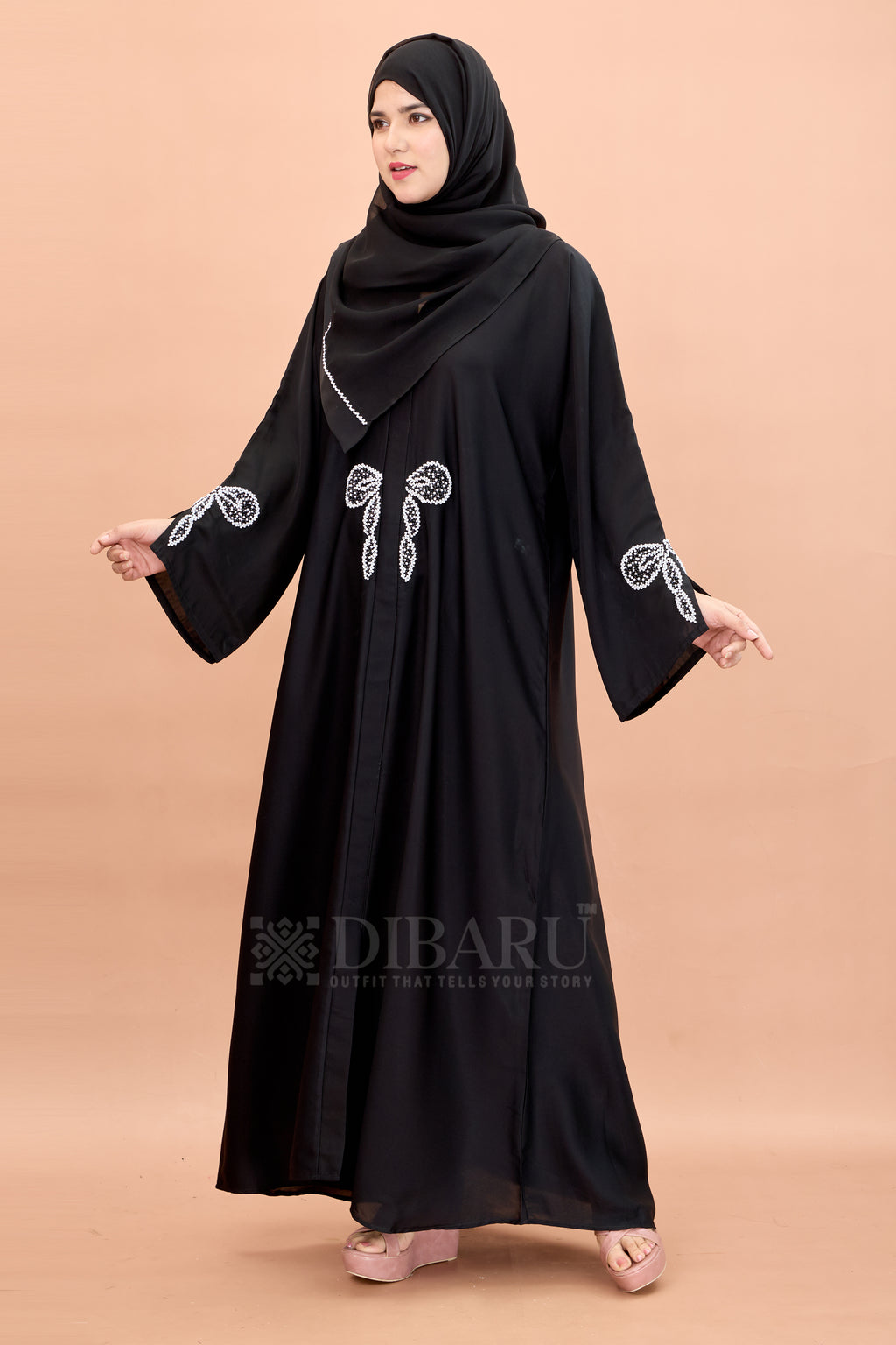 V Neck Bow Pattern Hand Work With Plazo Sleeve Made Up Of Imported Nida Fabric Full Lenght Designer Aabya For Womens And Girls