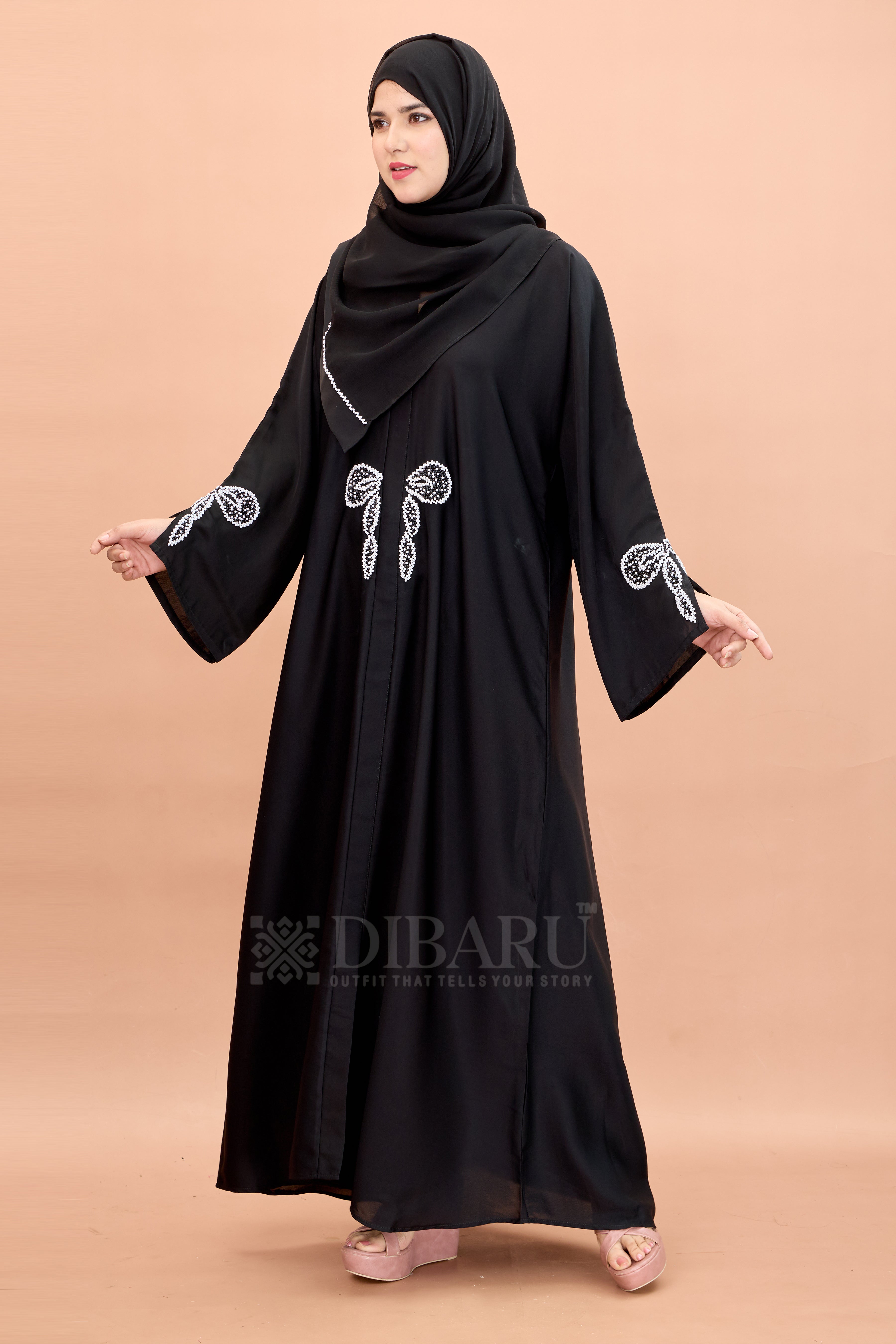 V Neck Bow Pattern Hand Work With Plazo Sleeve Made Up Of Imported Nida Fabric Full Lenght Designer Aabya For Womens And Girls