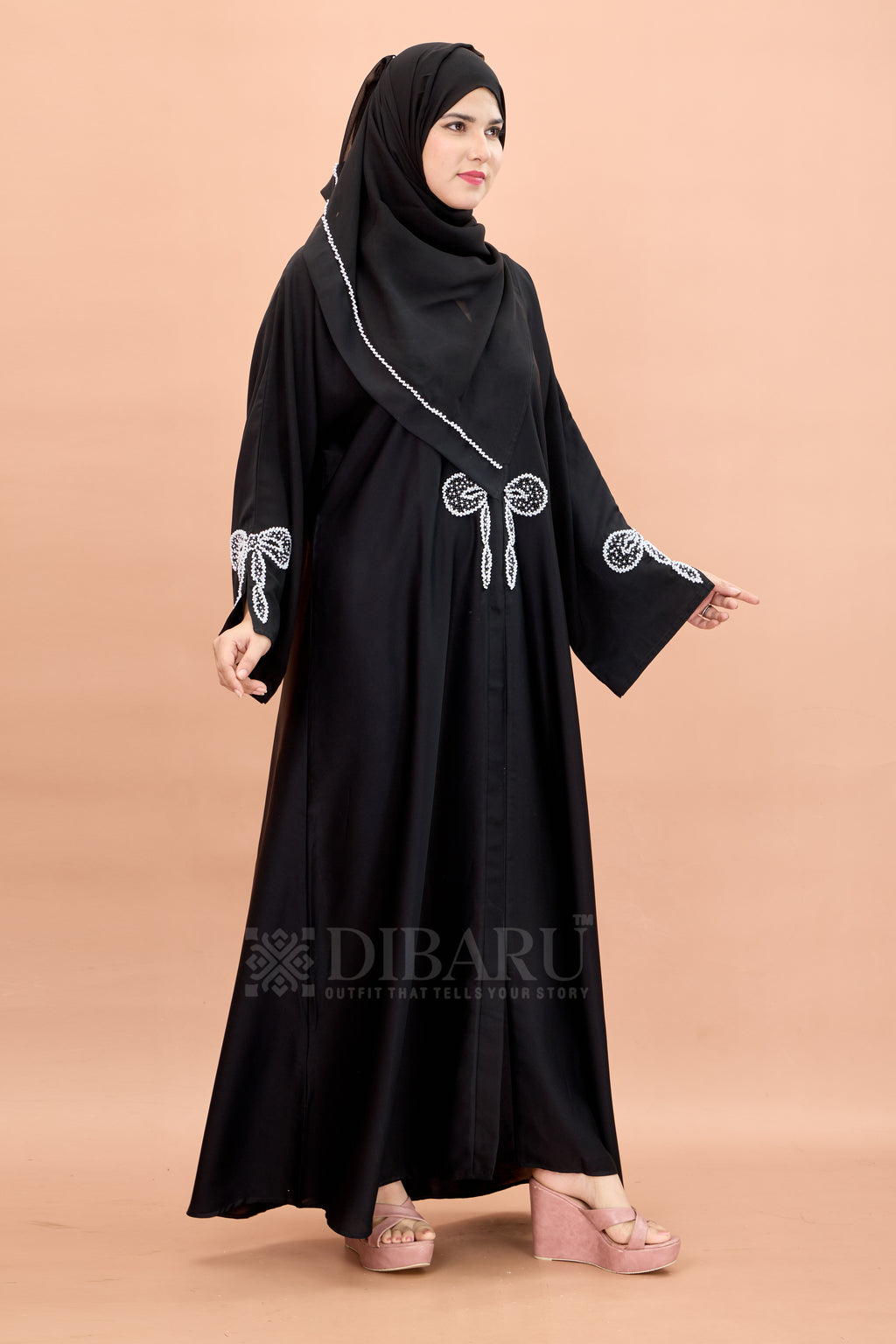 V Neck Bow Pattern Hand Work With Plazo Sleeve Made Up Of Imported Nida Fabric Full Lenght Designer Aabya For Womens And Girls