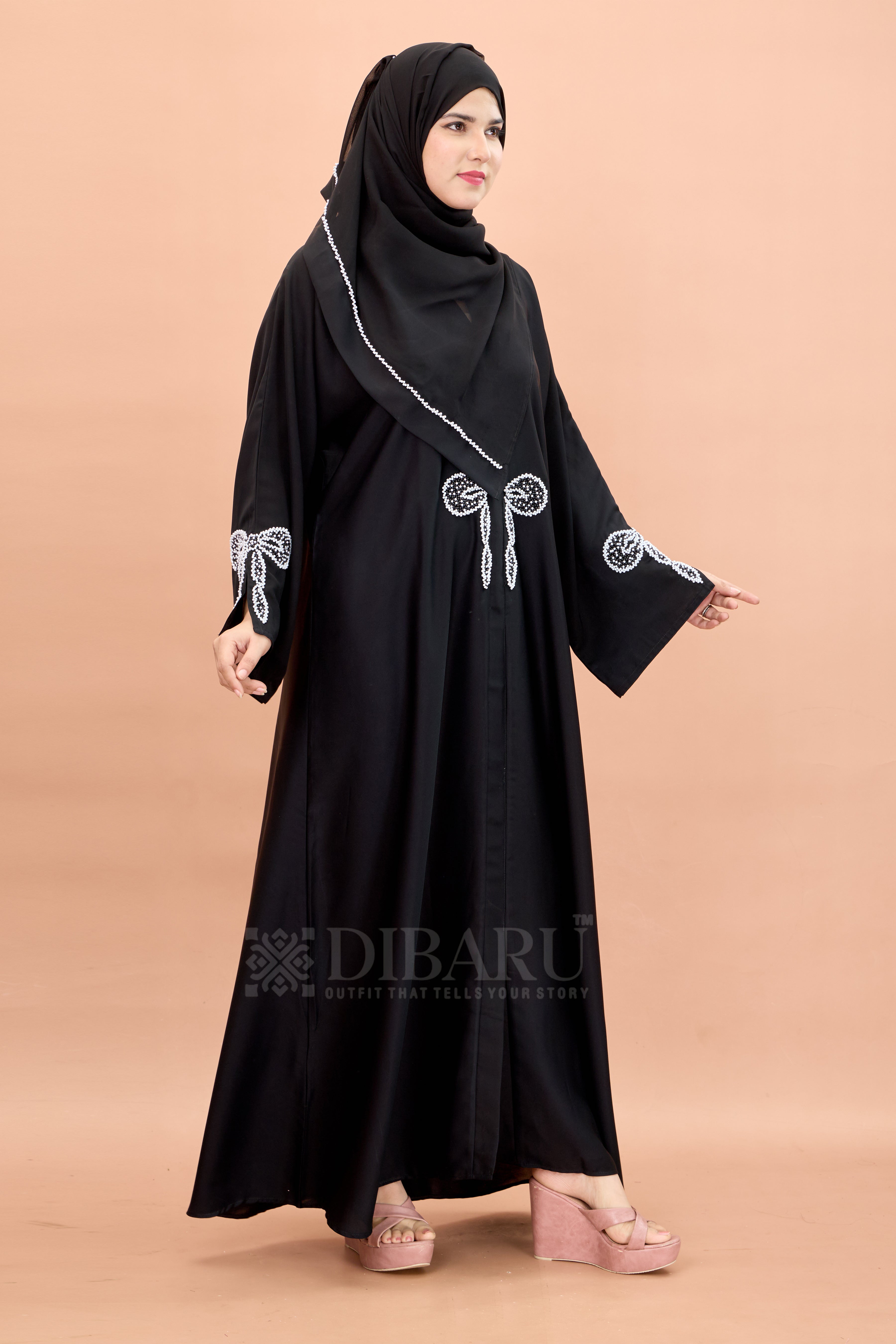 V Neck Bow Pattern Hand Work With Plazo Sleeve Made Up Of Imported Nida Fabric Full Lenght Designer Aabya For Womens And Girls