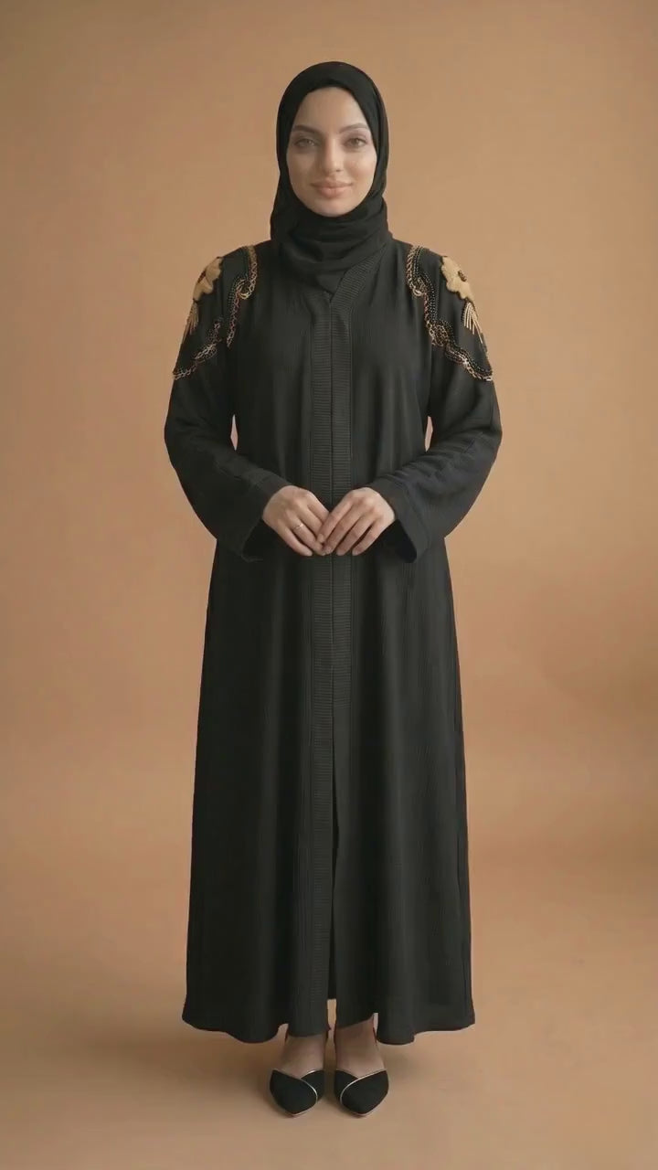 V neck tissue flower with handwork made up of imported zoom fabric designer abaya for women and girls